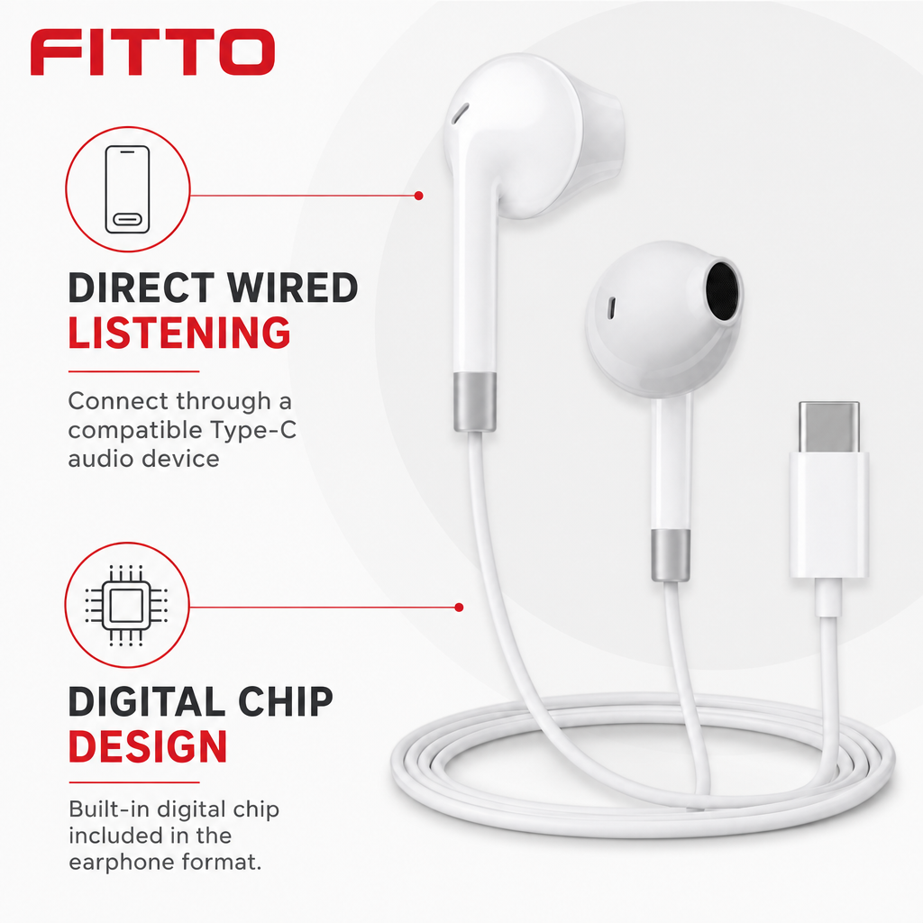 96 Pieces Wired Earphoneses with Type-C Connector and Digital Chip, White