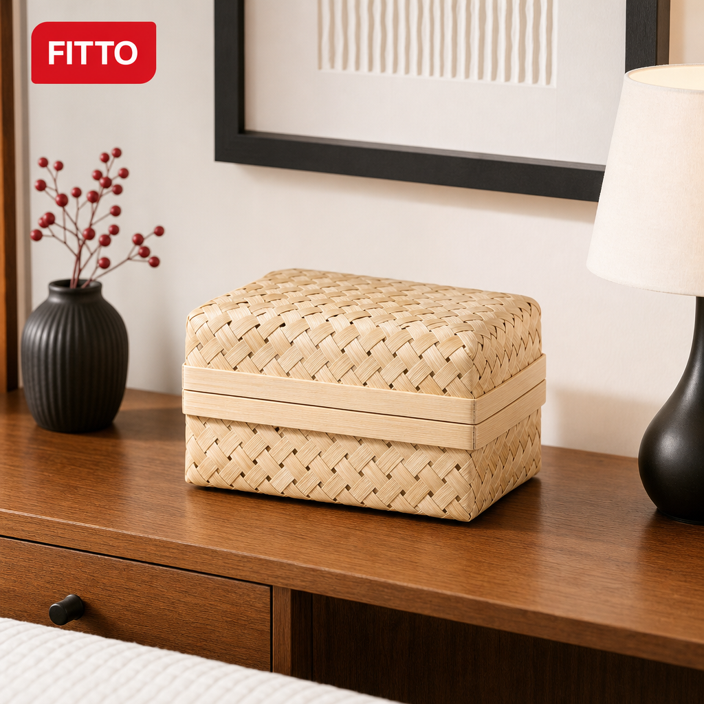 96 Pieces Handwoven Bamboo Rectangular Storage Box with Lid, 8 x 6 in