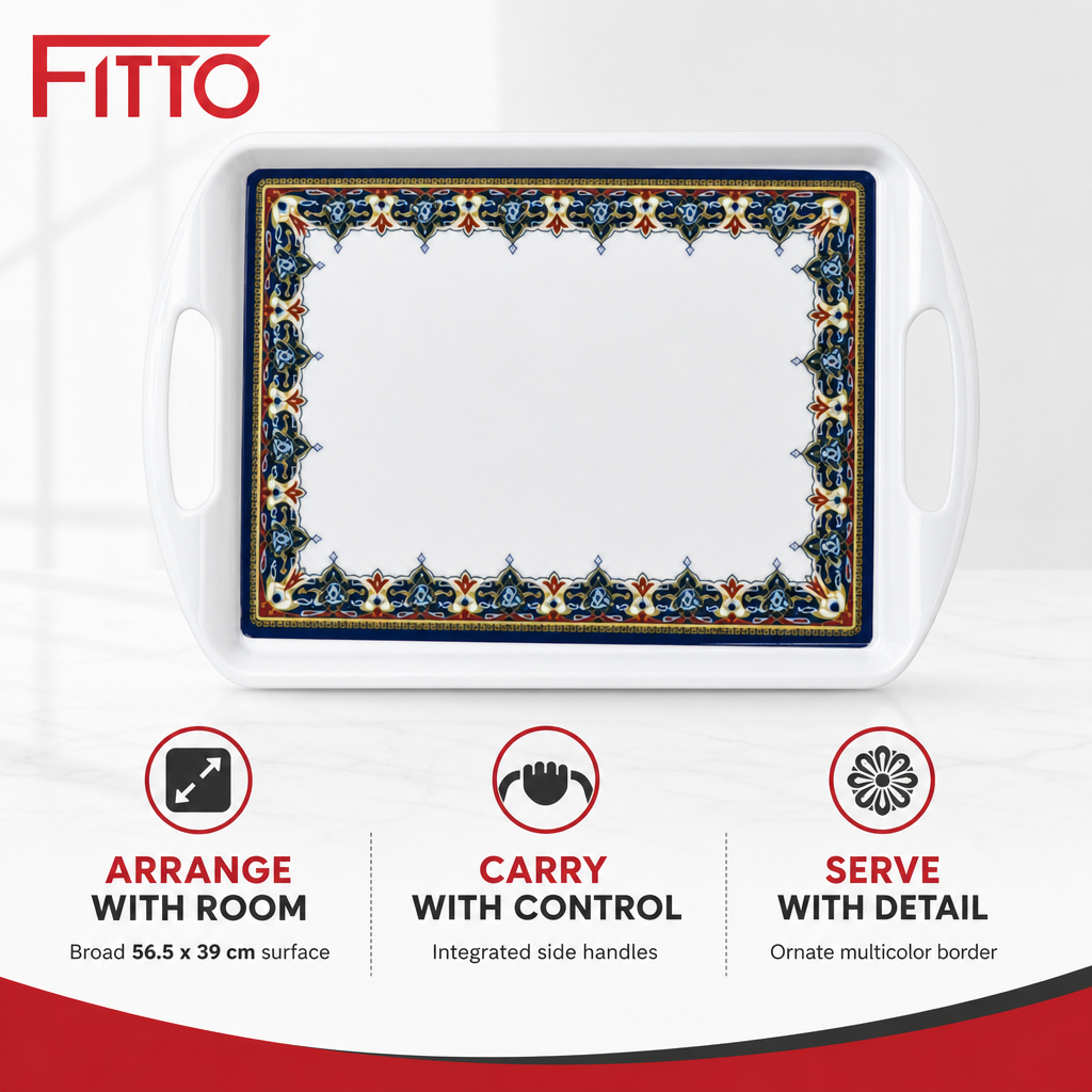 72 Pieces Melamine Rectangular Serving Trays with Handles, 22 Inch, Decorative Design 2655