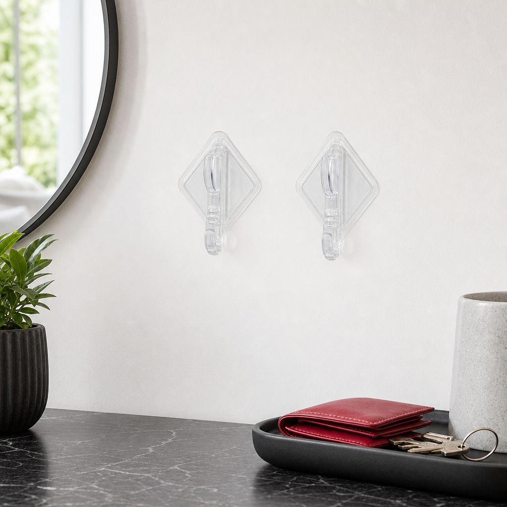 144 Pieces Clear Adhesive Wall Hooks, 2 Pieces, Transparent Utility Hooks for Home Organization
