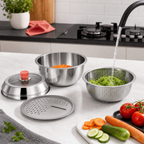 60 Pieces 4-in-1 Stainless Steel Grater Set with Grating Plates, Colander, Mixing Bowl and Storage Lid, Silver, 1 Set