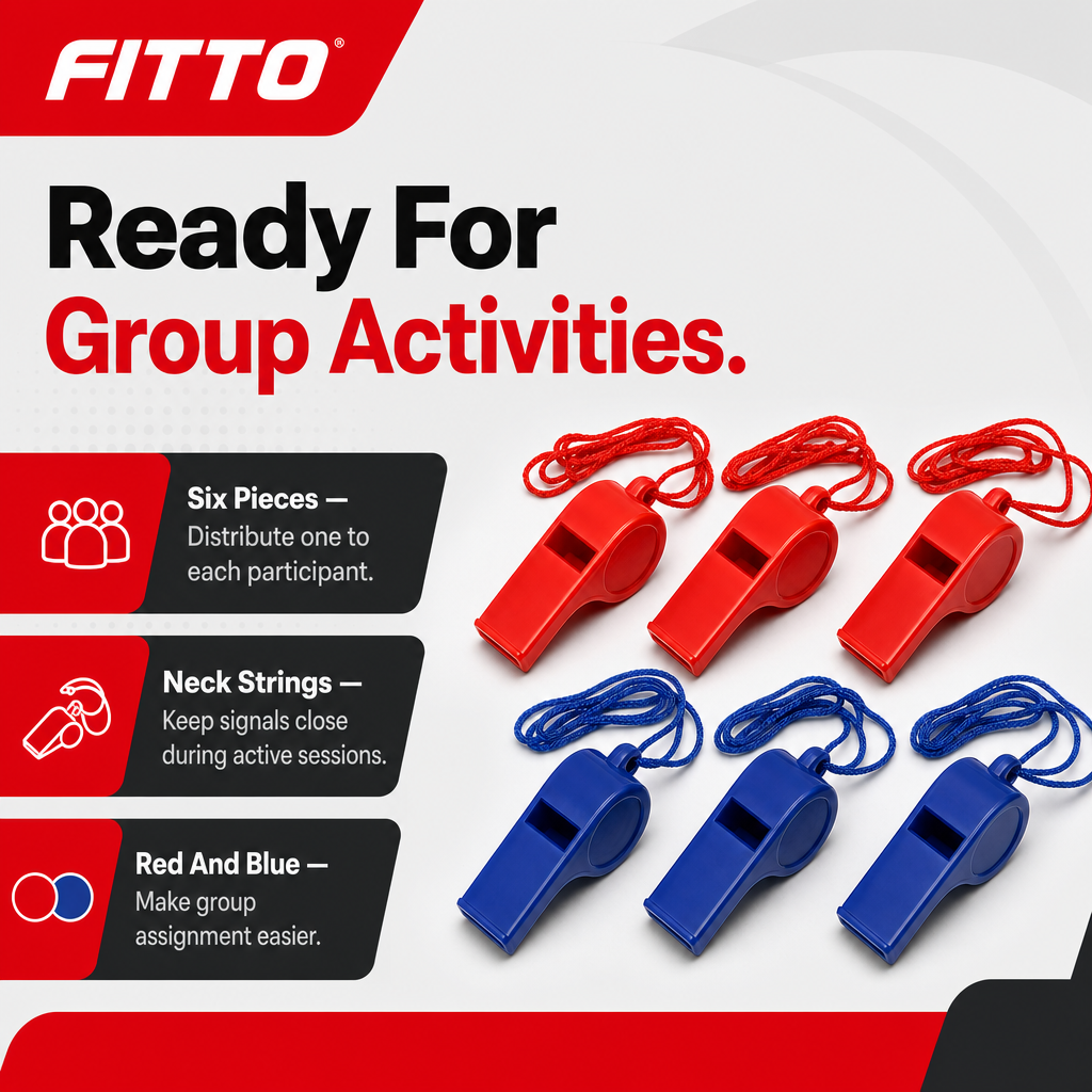 240 Pieces Sports Whistles with Neck Strings, Red and Blue Plastic, 6 Pieces