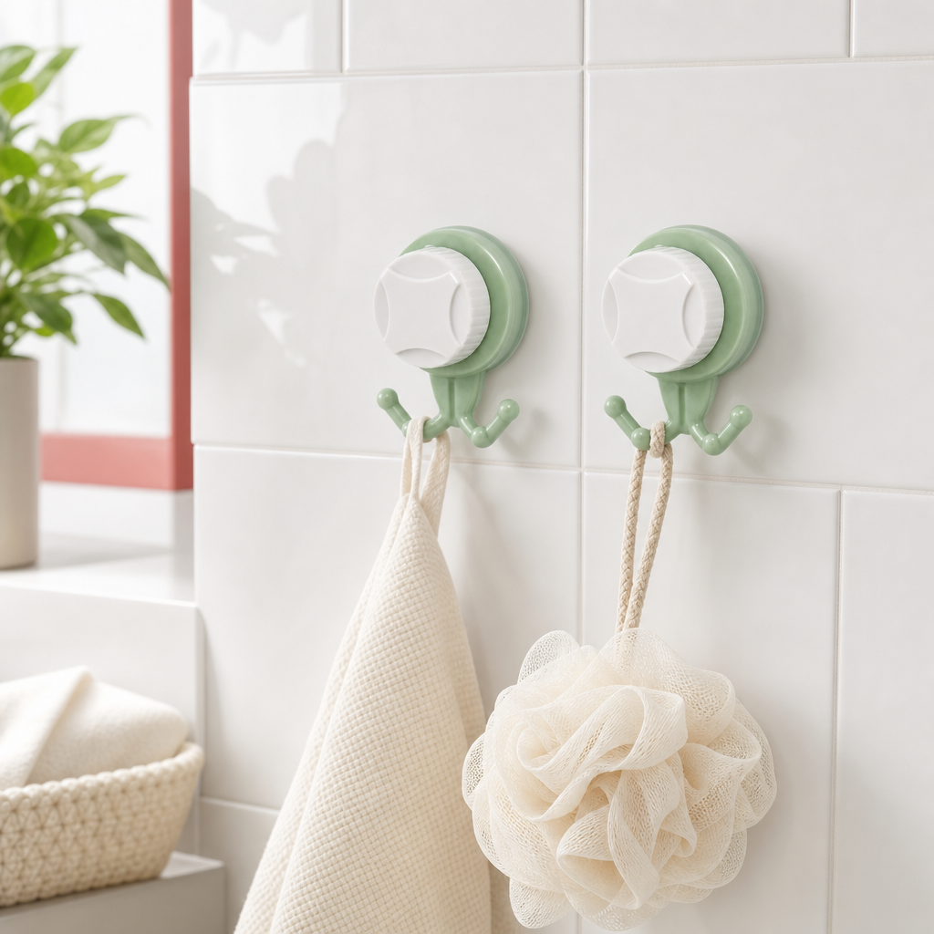 120 Pieces Suction Hooks, Green and Off-White Double Wall Hooks, 2 Pieces