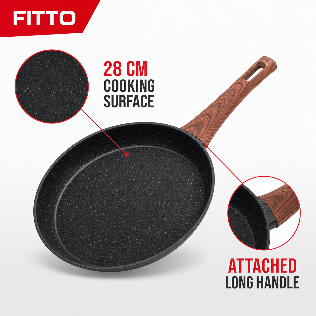 72 Pieces Non-Stick Frying Pan, 28 cm, Black Round Cookwares with Long Handle