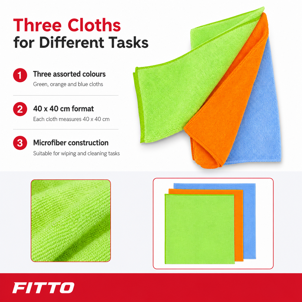 96 Pieces Microfiber Multi-Purpose Cleaning Cloths, 40 x 40 cm, Assorted Colours, 3-Pack