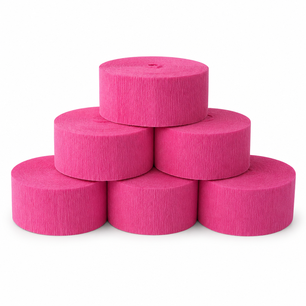 144 Pieces Paper Party Decorations Streamers, Fuchsia, 5 cm x 230 cm, 6 Pieces