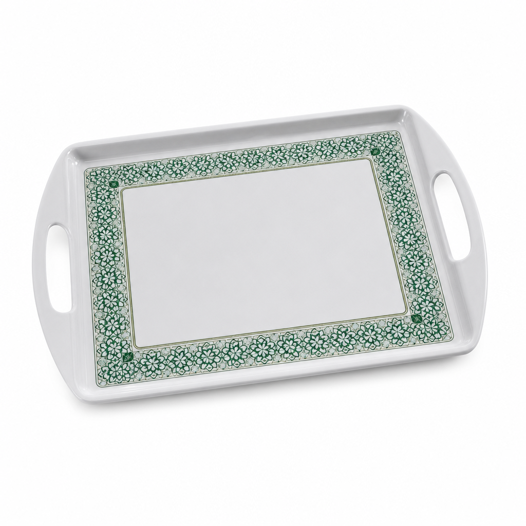 72 Pieces Rectangular Serving Trays with Double Handles, 22 Inch, Gray Decorative Border