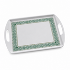 72 Pieces Rectangular Serving Trays with Double Handles, 22 Inch, Gray Decorative Border