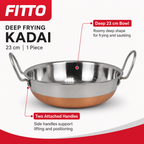 72 Pieces Stainless Steel Deep Frying Kadai with Copper Bottom, 23 cm