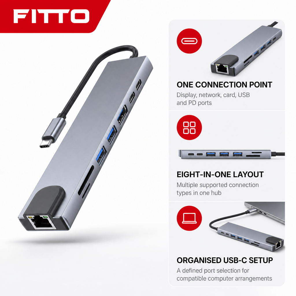 72 Pieces USB-C 8-in-1 Hub with HDTV Output, RJ45, TF/SD Card Slots, USB 3.0 and PD, 4K UHD