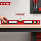 96 Pieces Spirit Level 60 cm Red Aluminum with 3 Vials, Handles and Integrated Measuring Scale