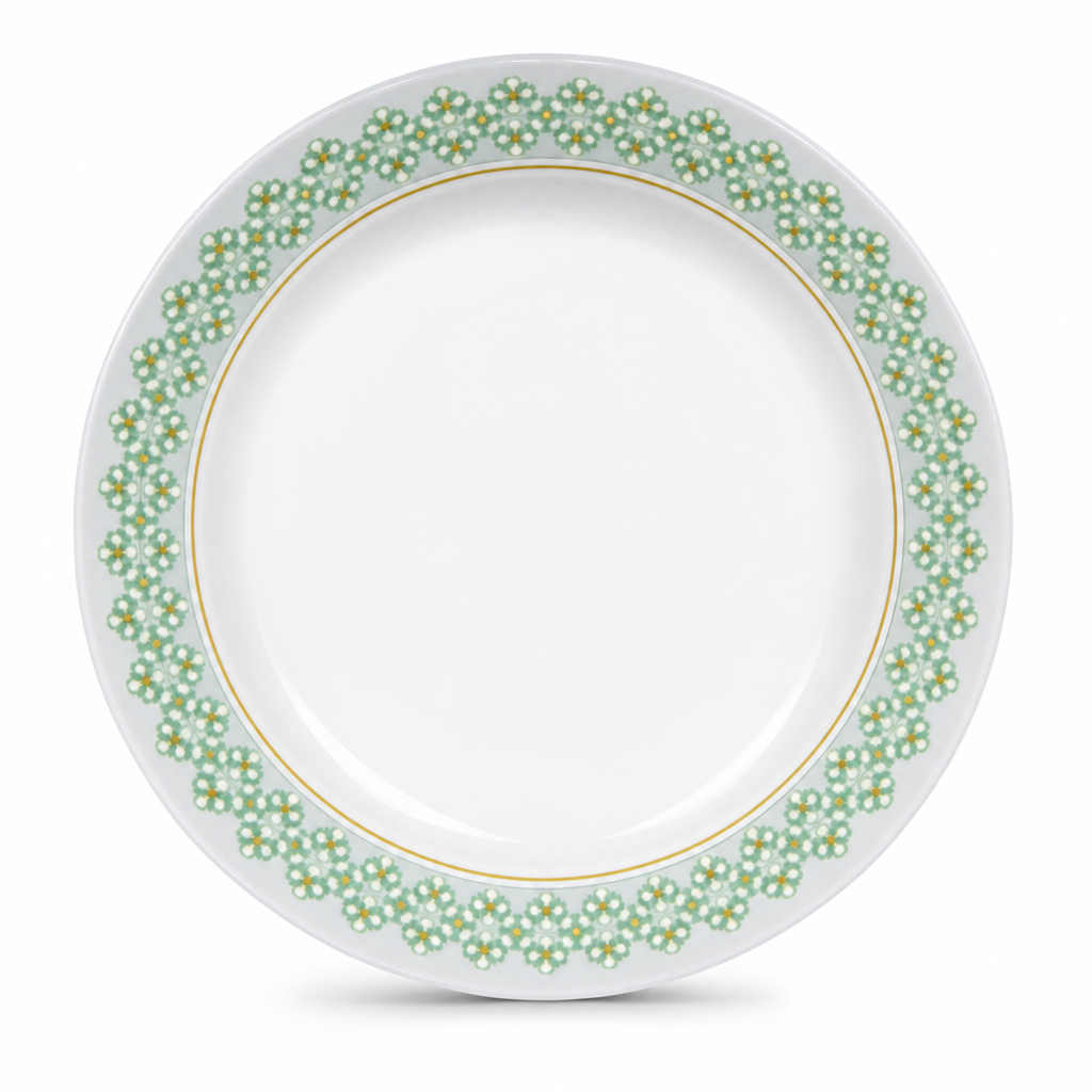 144 Pieces Dinner Plate, 7 Inch, White with Green and Yellow Pattern, Round Tablewares
