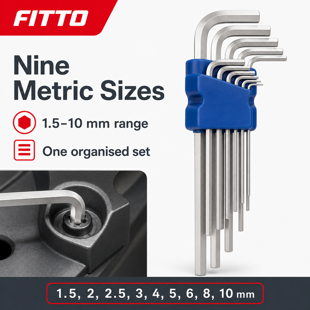 96 Pieces Long Hex Key Set, Metric Allen Keys 1.5–10 mm, Blue and Silver, 9 Pieces