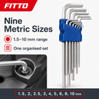 96 Pieces Long Hex Key Set, Metric Allen Keys 1.5–10 mm, Blue and Silver, 9 Pieces