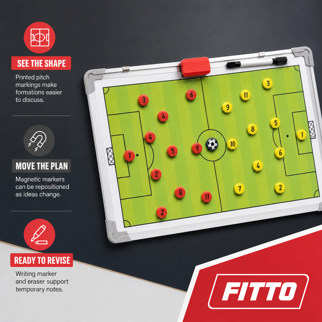 72 Pieces Magnetic Football Coaching Tactics Board with Marker Pieces, Rectangular Green Field Planner, 35 x 25 cm