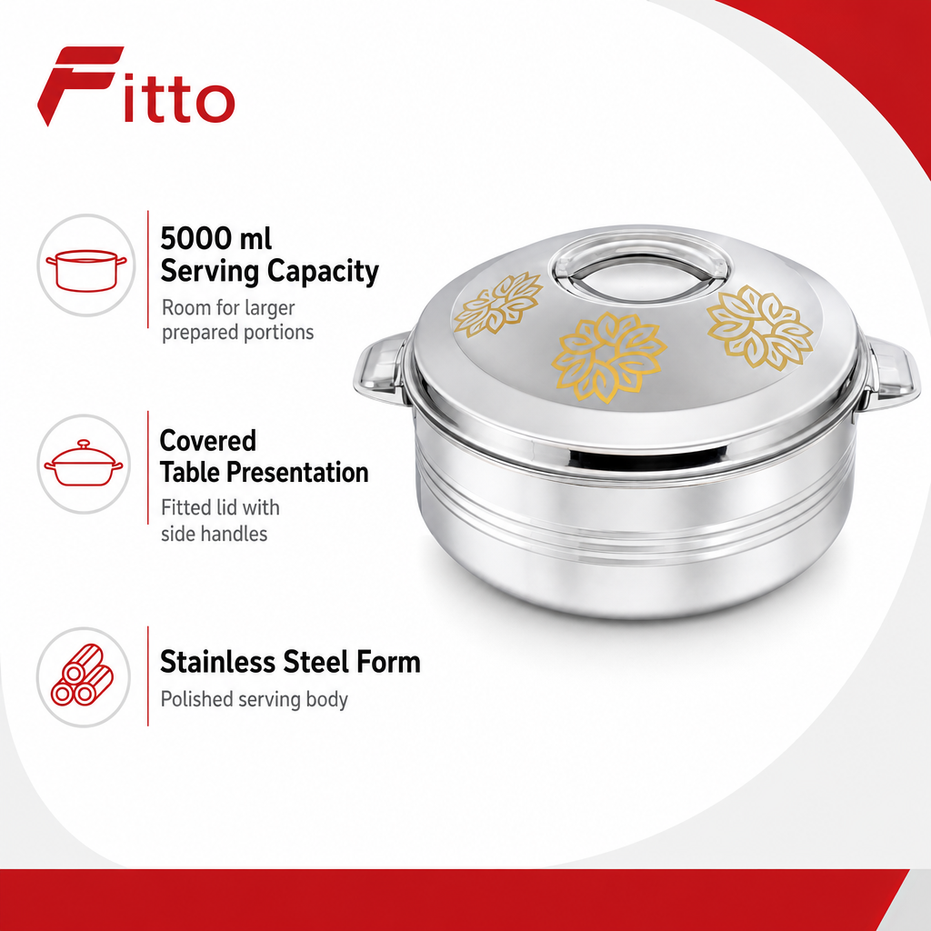 48 Pieces Stainless Steel Insulated Hot Pot, 5000 ml, Round Serving Pot, 1 Piece