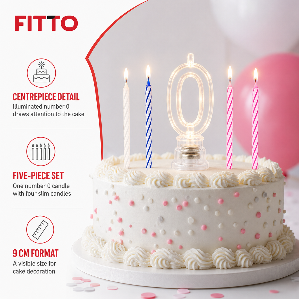 144 Pieces LED Happy Birthday Number 0 Cake Candle Set with 4 Candles, 9 cm