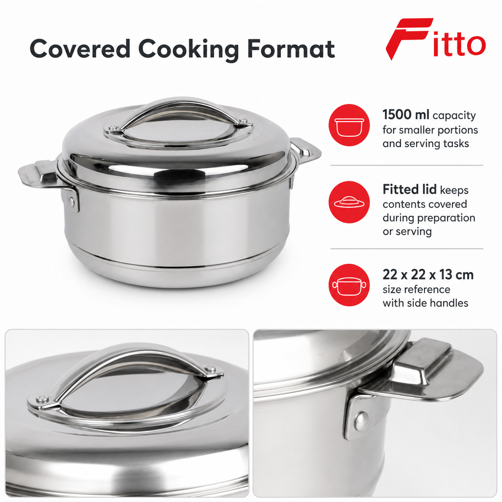 60 Pieces Stainless Steel Casserole With Lid, 1500 ml, Round Covered Cookwares With Side Handles