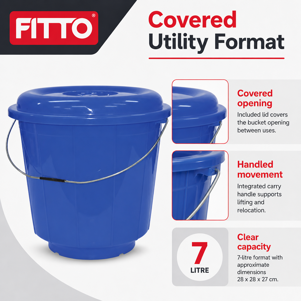 120 Pieces Household Buckets with Lid and Carry Handle, Plastic, 7 Litre, Blue