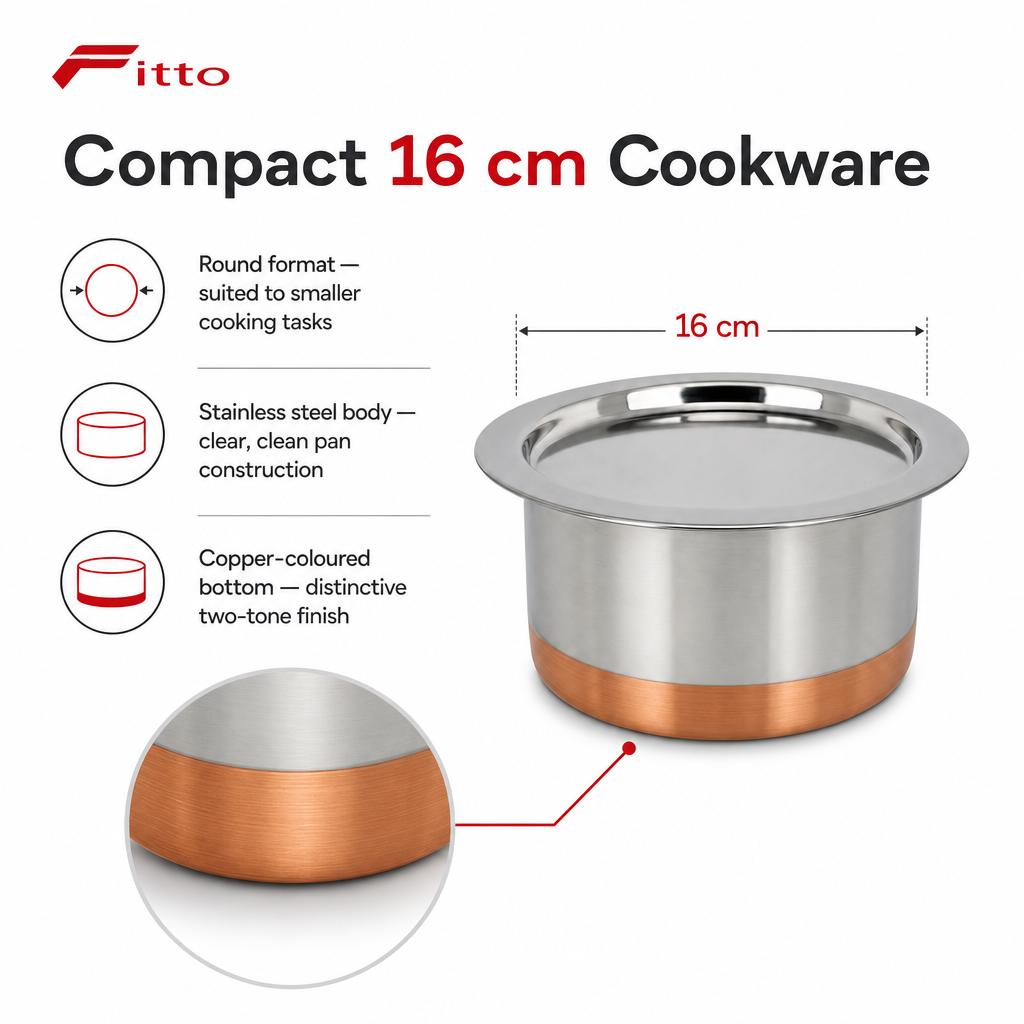 72 Pieces Stainless Steel Cooking Pan with Copper Bottom, 16 cm Round Cookwares for Kitchen Use