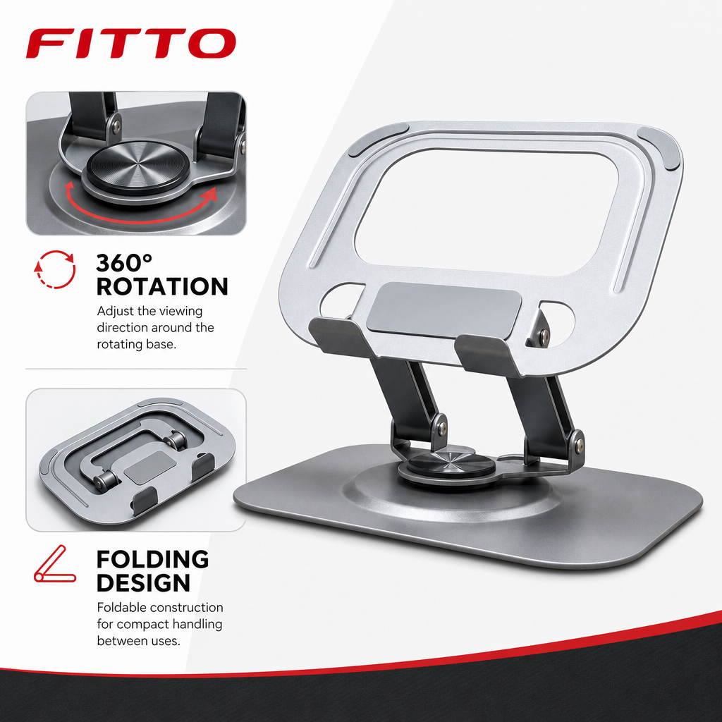 96 Pieces 360° Aluminum Laptop and Tablet Stands, Foldable Rotating Desktop Holder, Silver and Black, HL-115