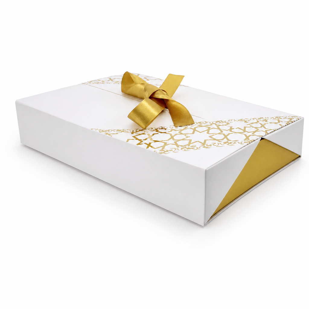 96 Pieces Chocolate Presentation Box, White Rectangular Box with Ribbon, 26.5 × 16.5 × 4.8 cm, 1 Piece