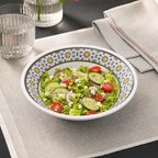 96 Pieces Melamine Salad Bowl, 8 Inch Round Serving Bowl, White and Grey with Yellow Accents