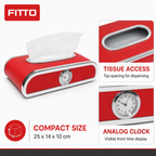 60 Pieces Car Dashboard Tissue Box Holder with Analog Clock, Red, 25 x 14 x 10 cm