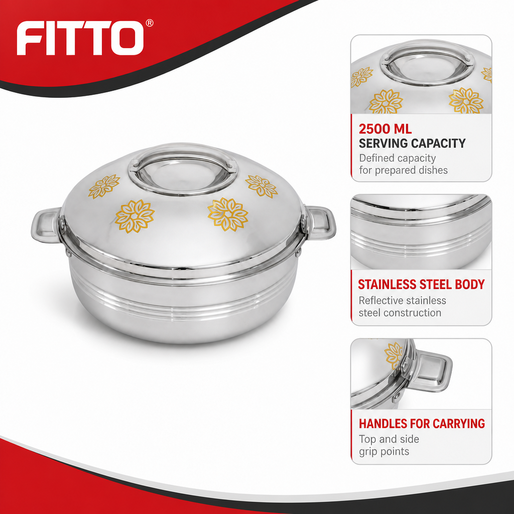 60 Pieces Stainless Steel Insulated Hot Pots, 2500 ml, Round Serving Container, 1 Piece