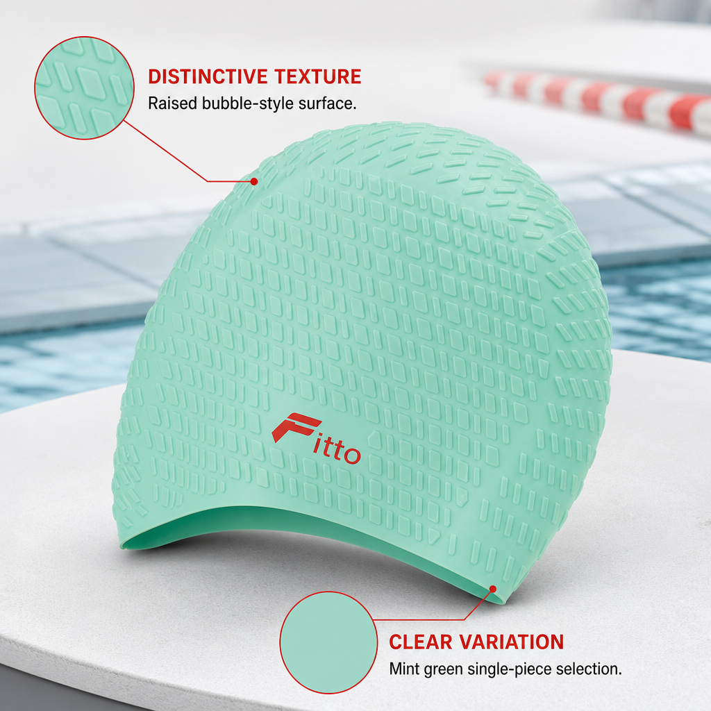 96 Pieces Bubble Swimming Cap, Mint Green Textured Pool Headwear, Single Piece