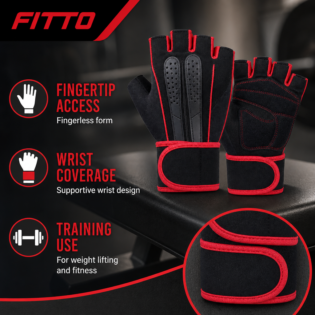 96 Pieces Gym Gloveses with Wrist Support, Fingerless Design for Weight Lifting and Fitness, Black and Red
