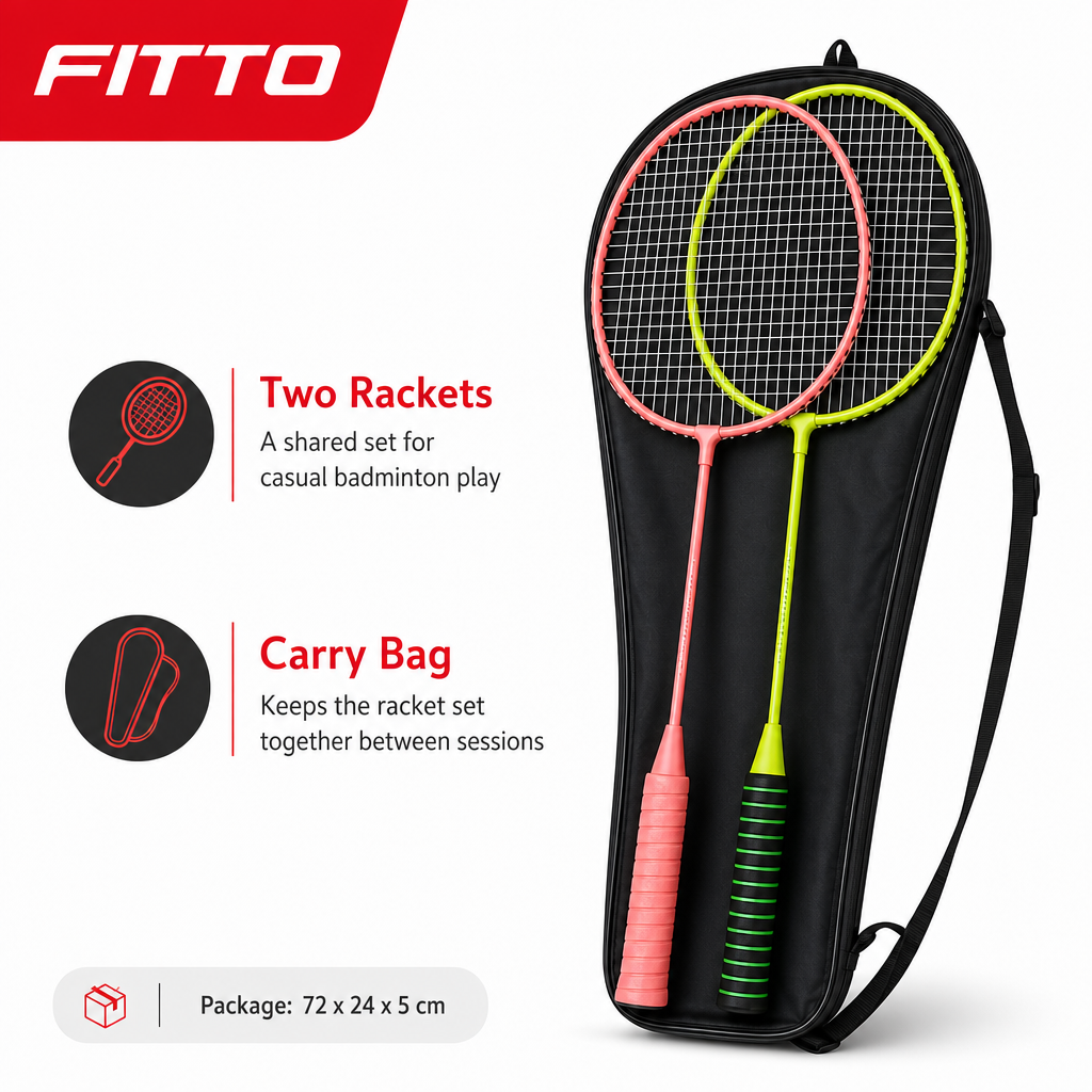 96 Pieces Badminton Racket Set with Carry Bag, Two Rackets for Recreational Play, Pink and Lime Green