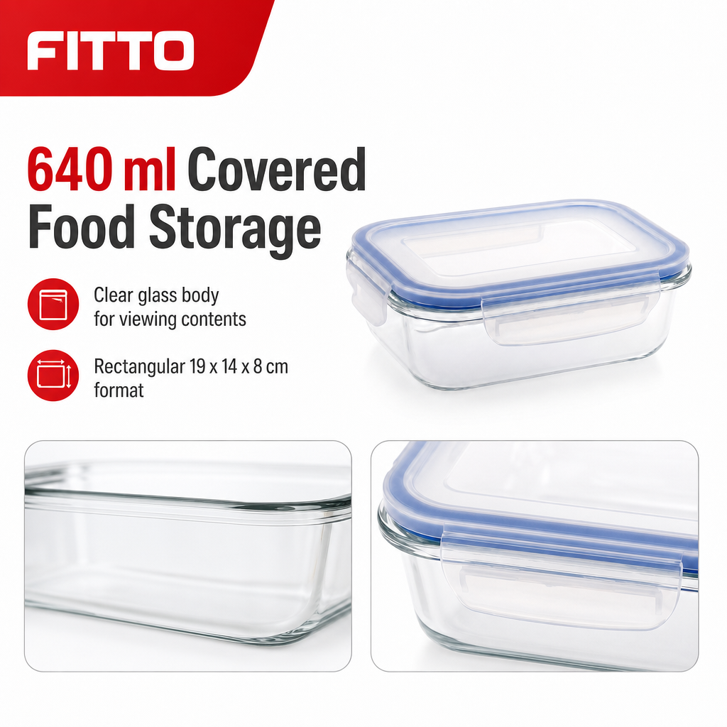 96 Pieces Rectangular Borosilicate Glass Food Container with PP Lid, 640 ml