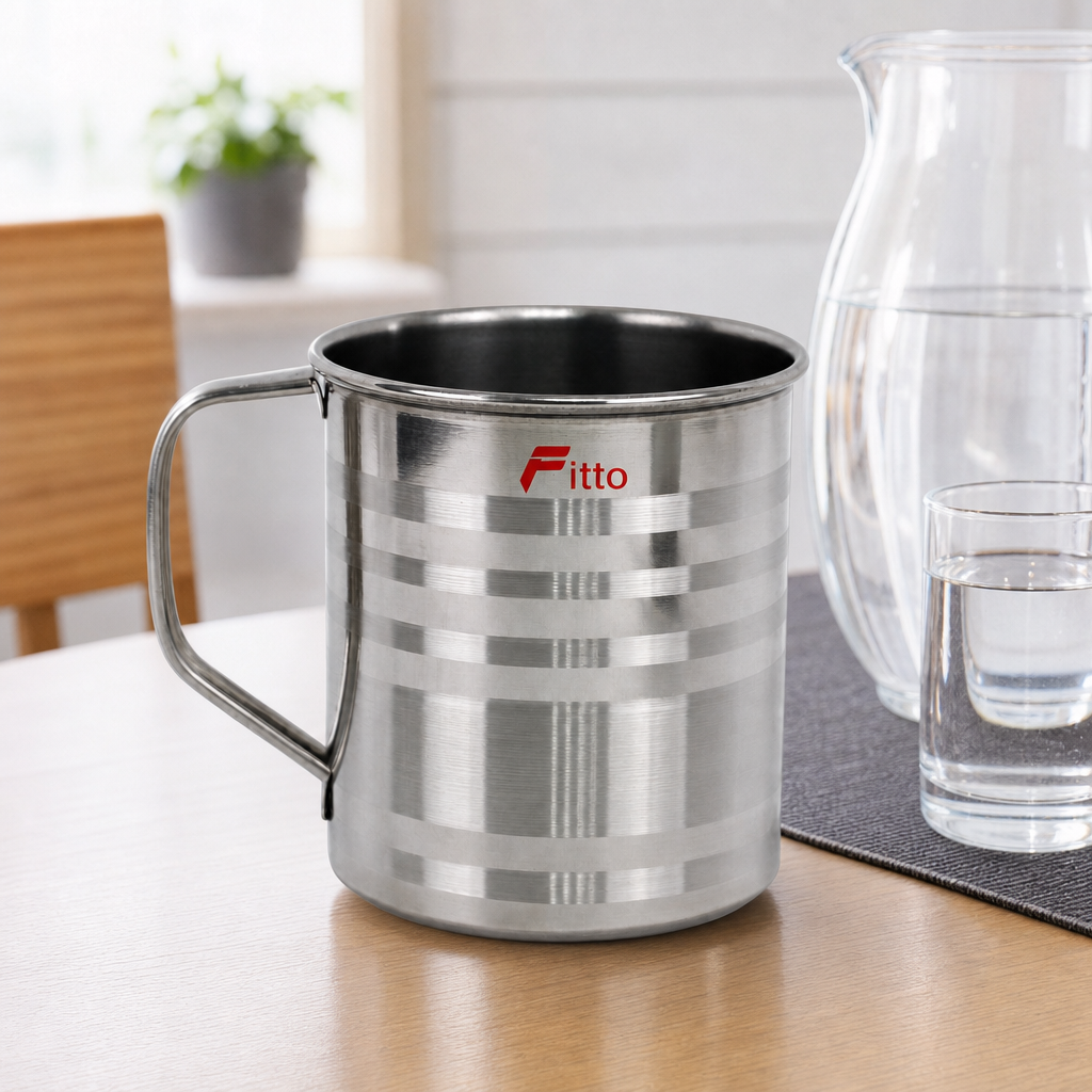 96 Pieces Stainless Steel Water Mug with Handle, Silver, 10 cm