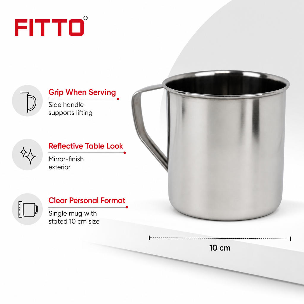 96 Pieces Stainless Steel Water Mug with Handle, 10 cm, Mirror Finish