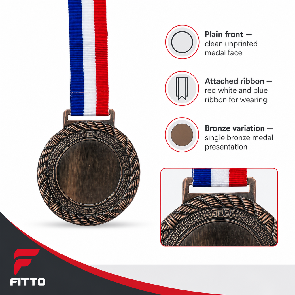 144 Pieces Plain Sports Medal with Red White and Blue Ribbon, Bronze
