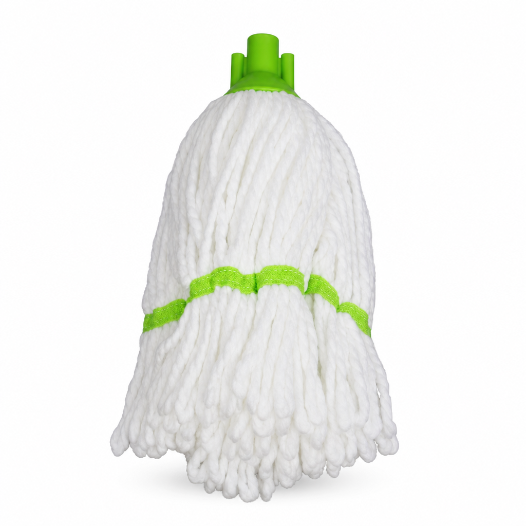 96 Pieces Cotton Mop Head, 150 g, White with Green Connector for Floor Cleaning