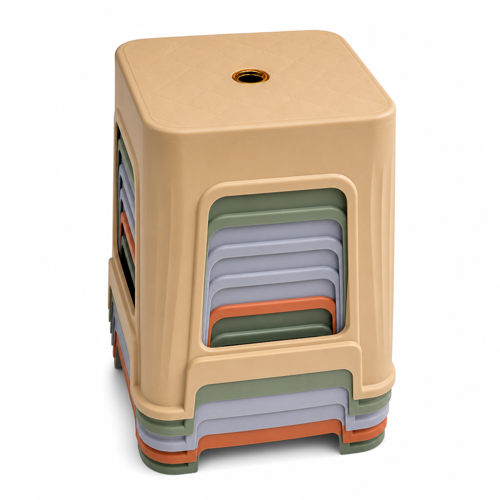96 Pieces Stackable Square Plastic Stool, Beige, 45 x 34 x 30 cm