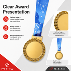 144 Pieces Sports Medal with Blue Ribbon, Gold Ribbed Edge Award Medal, 10 x 8 cm