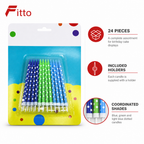 120 Pieces Dotted Birthday Candles with Holders, 24 Pieces, Blue, Green and Light Blue