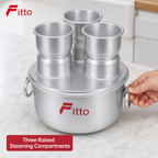 48 Pieces Aluminium Multi-Cavity Steamer Pot with 3 Raised Steaming Compartments