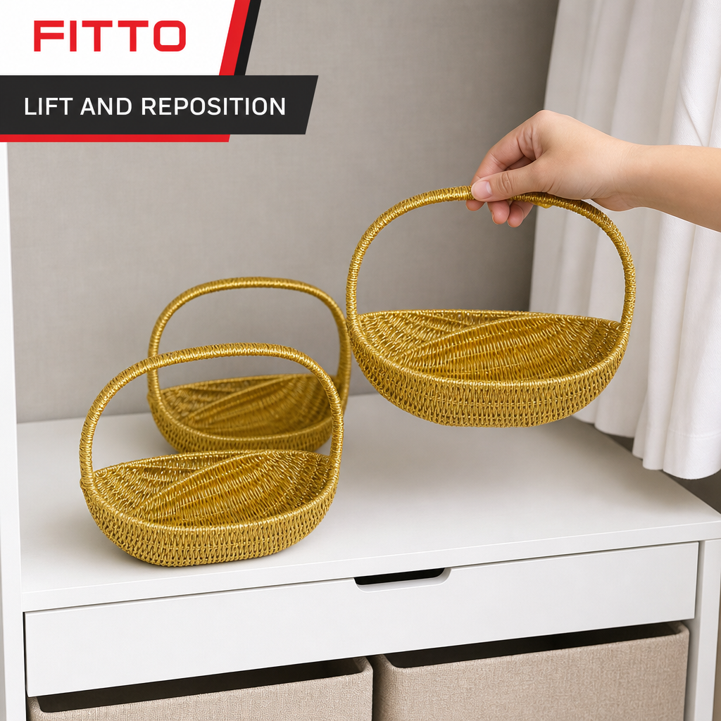 48 Pieces Oval Wicker Storage Baskets with Handles, Gold, Set of 3
