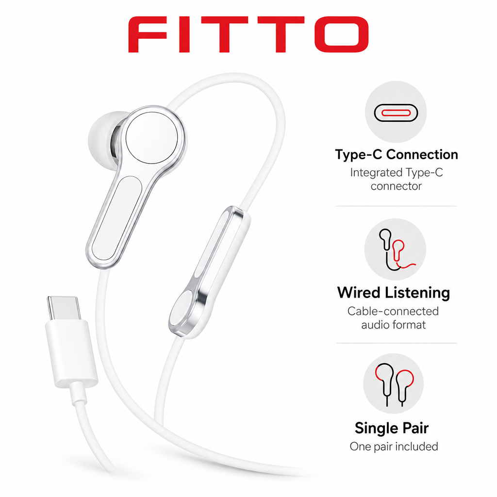 96 Pieces Type-C Wired Earphoneses, Single Pair for Wired Audio Listening
