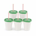 120 Pieces Plastic Cups with Lids and Straws, White Green and Pink, 5-Piece Drinkwares Set