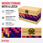 96 Pieces Woven Bamboo Storage Chest with Wooden Frame and Latch, 15 x 10 x 8 cm