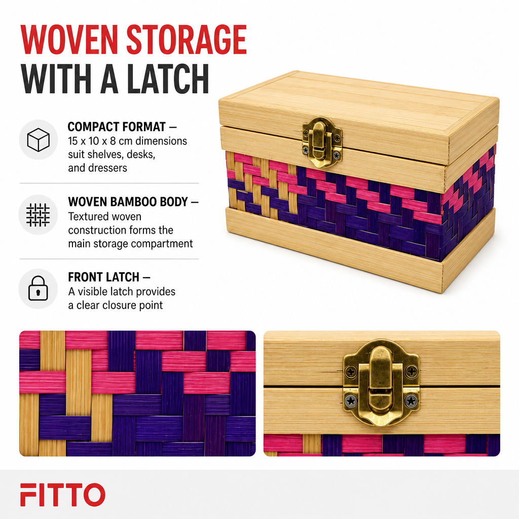 96 Pieces Woven Bamboo Storage Chest with Wooden Frame and Latch, 15 x 10 x 8 cm
