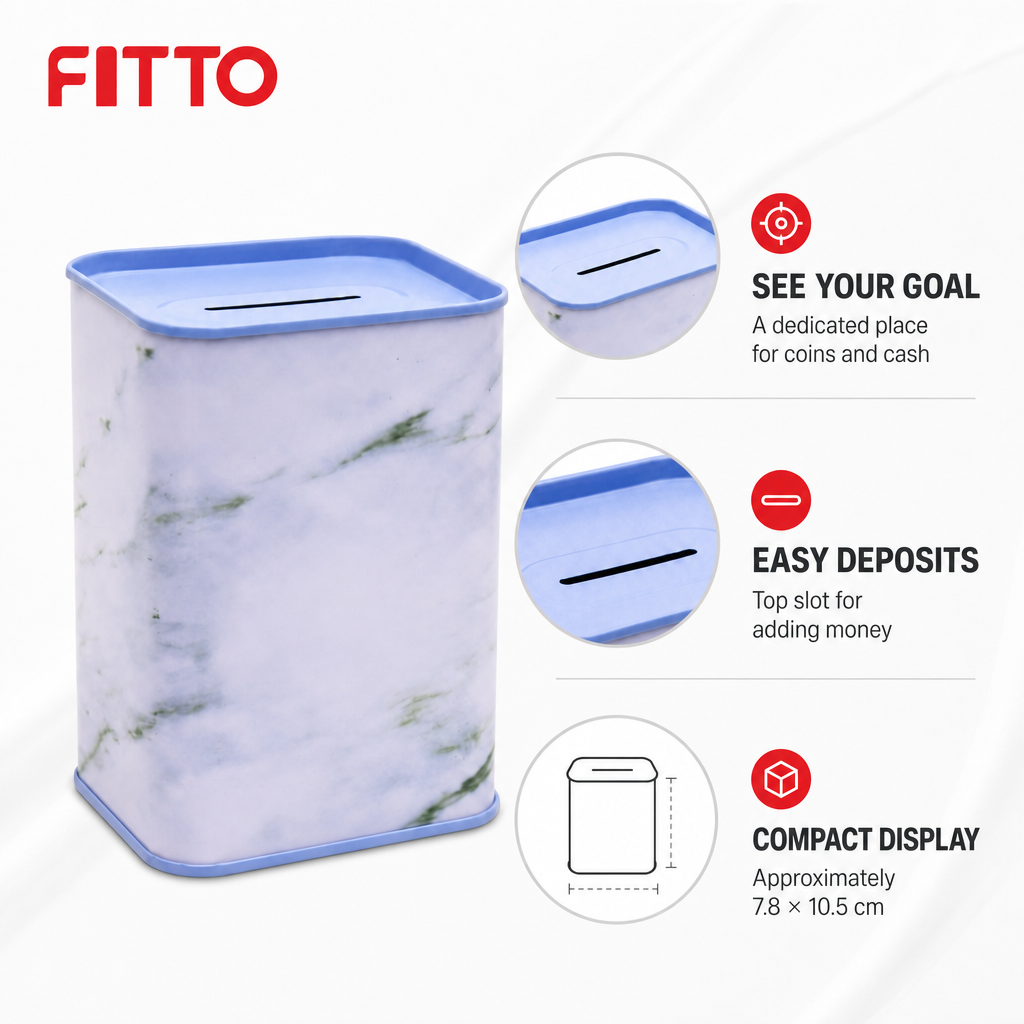 240 Pieces Money Saving Boxes, Square Metal Coin Bank with Slot, White and Blue, 7.8 × 10.5 cm