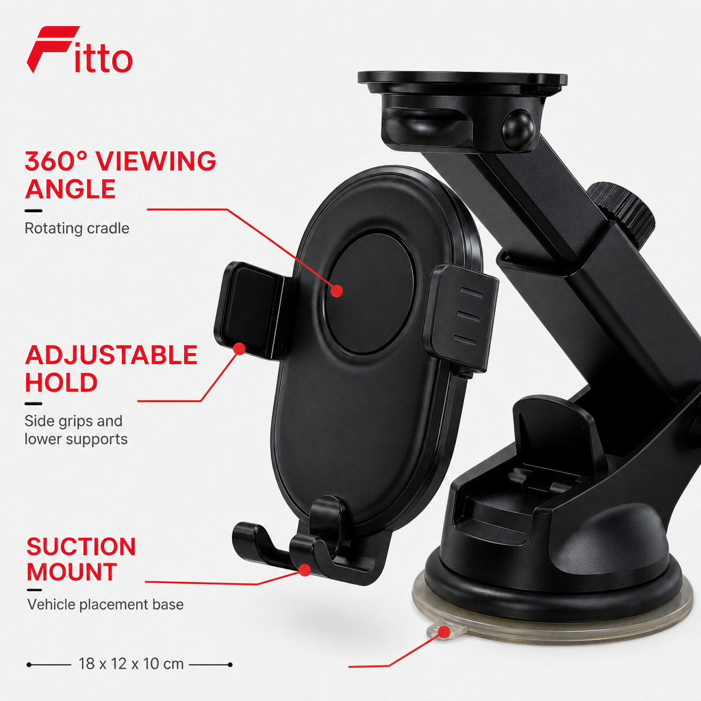 96 Pieces Car Phone Holder With Suction Mount, 360° Rotating Adjustable Cradle for Vehicle Use