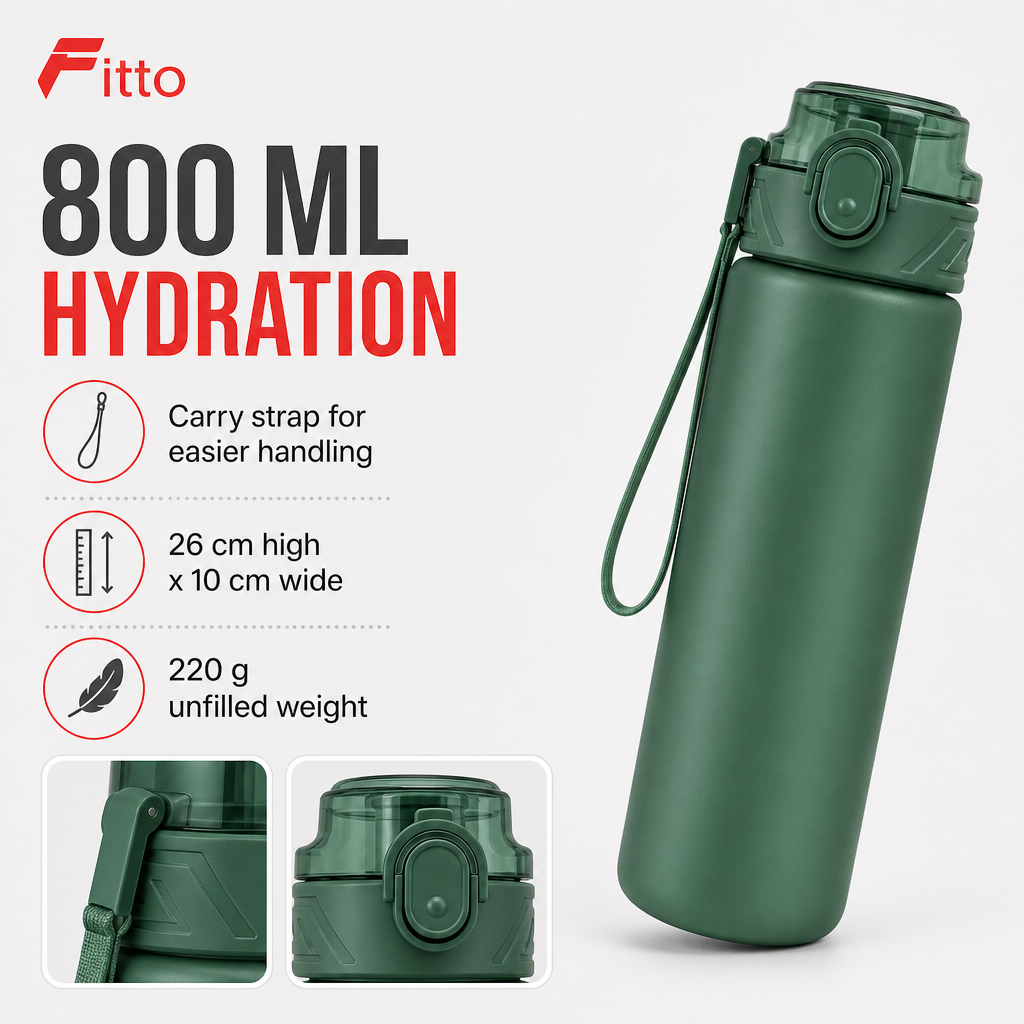 96 Pieces Sports Water Bottles with Carry Strap, 800 ml, Green