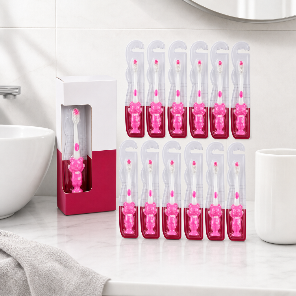 120 Pieces Pink Doll-Design Toothbrushes for Young Users, 12 Pieces